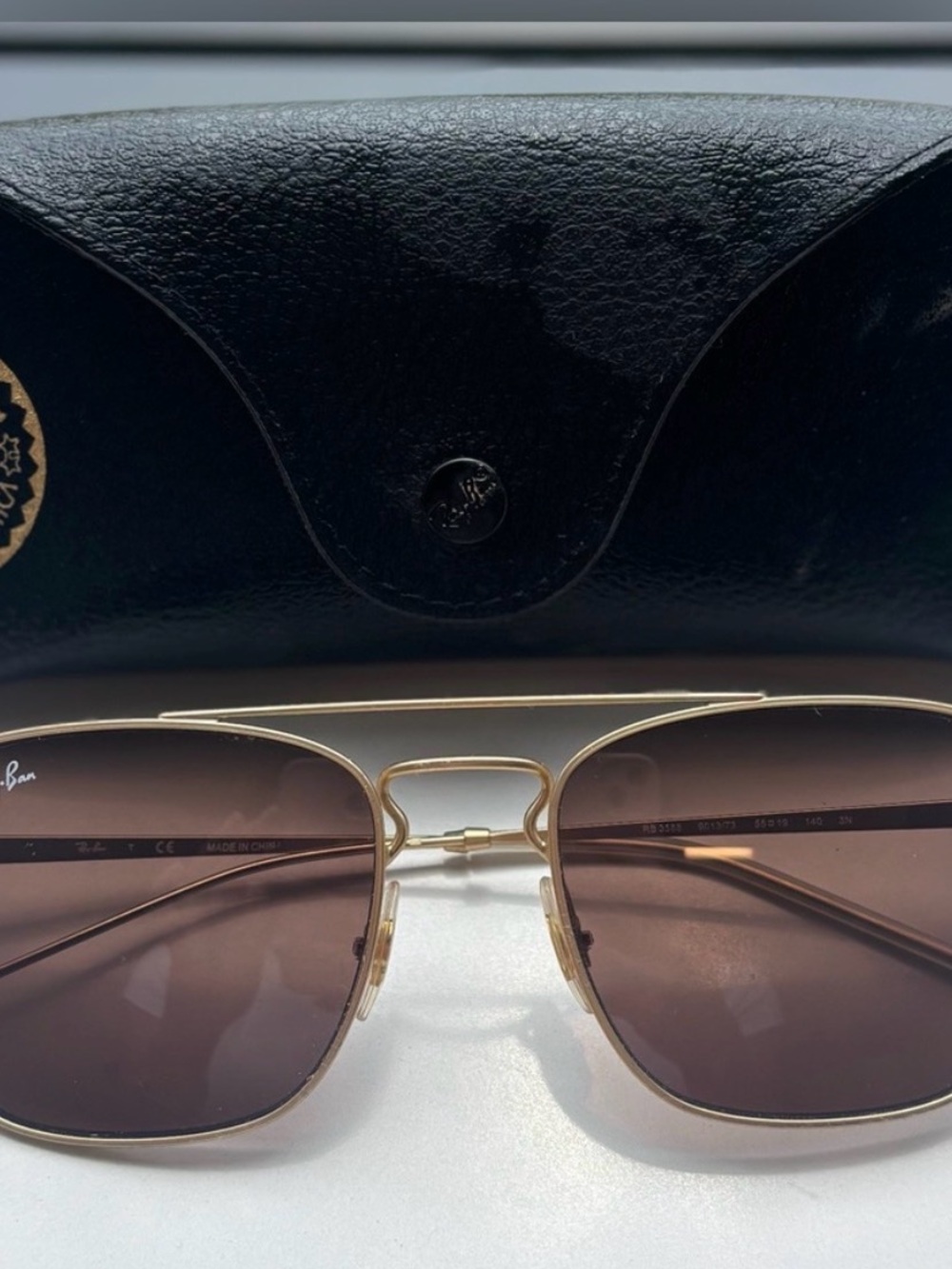 Ray-Ban RB3588 9013/73 Matte Gold Aviator Sunglasses Dark Brown Lens 55-19-140